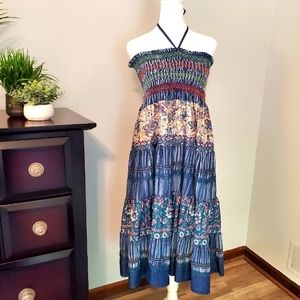 Zashi Bohemian Smocked Halter Top Full Skirt Dress Size M